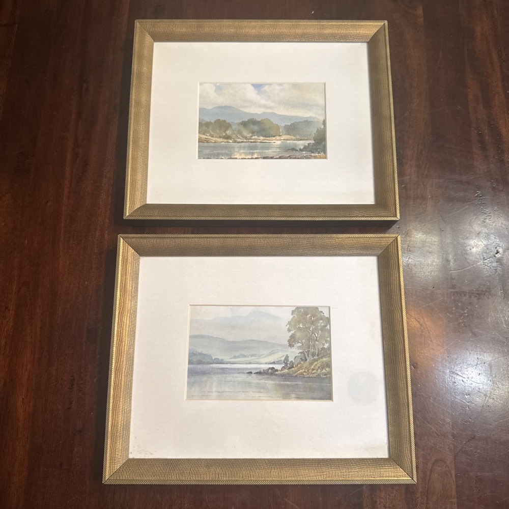 Pottery Barn Framed Landscape Art Print Gold Finish Wood Frame Wall Set of 2
